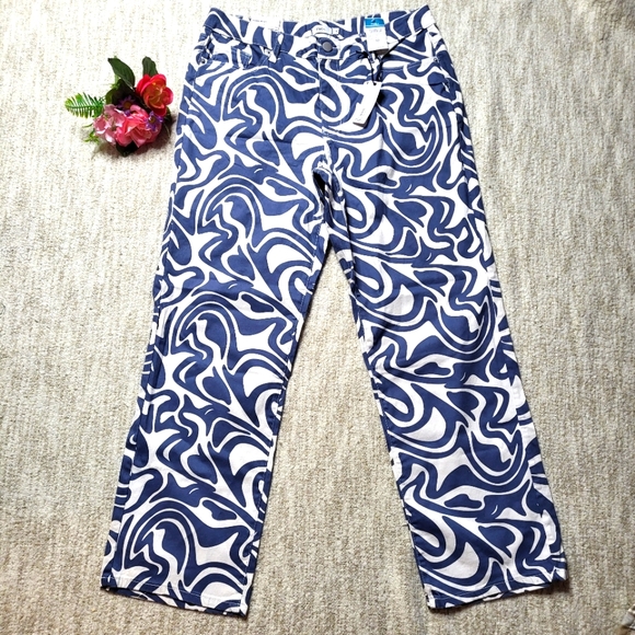 Retro Funky Blue and White Swirl High Rise Skate Jeans Size 1X - Picture 1 of 7